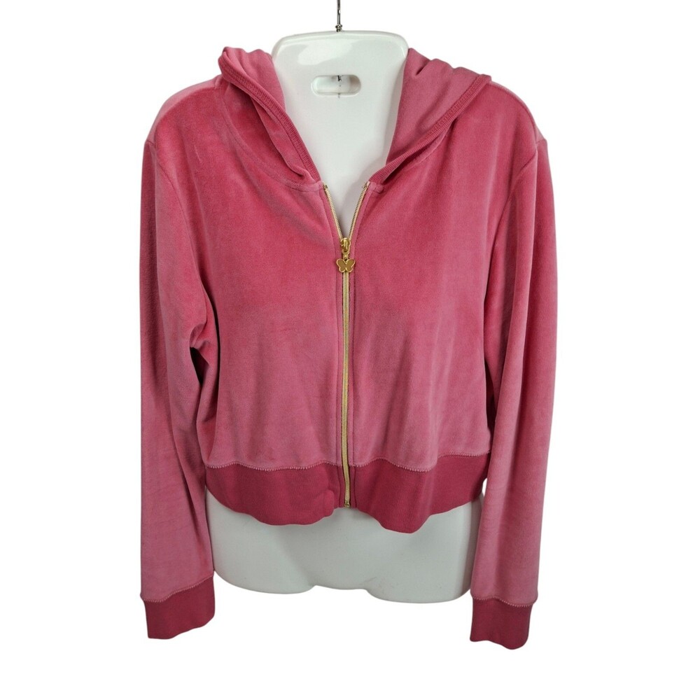Vintage Y2K XL Jacket Zip Velour Cropped Hoodie Aeropostale Jrs pink barbiecore